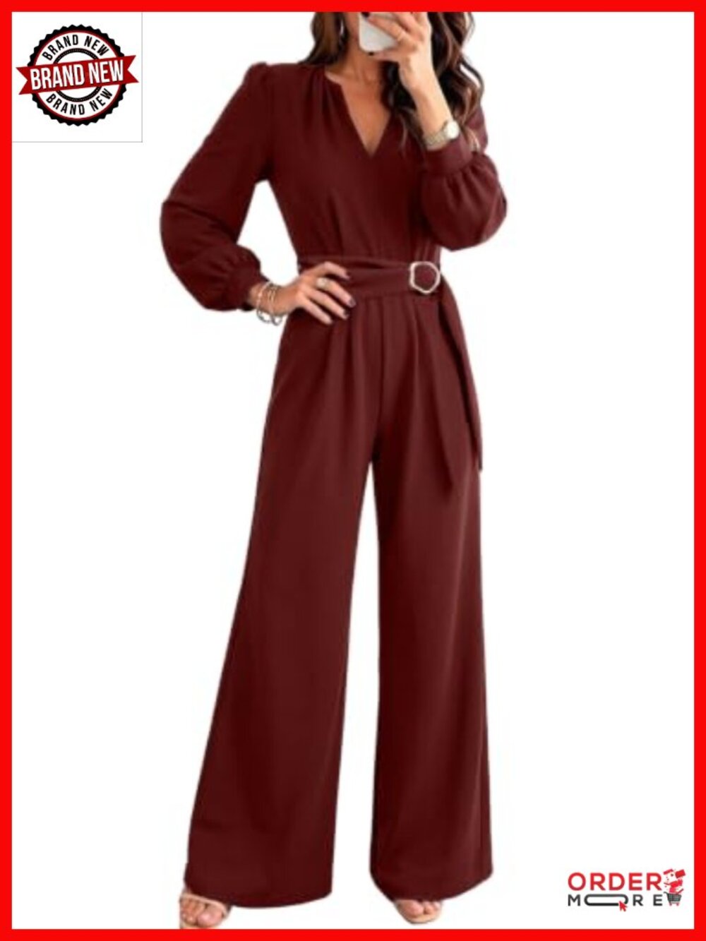 Women's Elegant Jumpsuit V-Neck Long Sleeve Wide Leg Formal Work Party